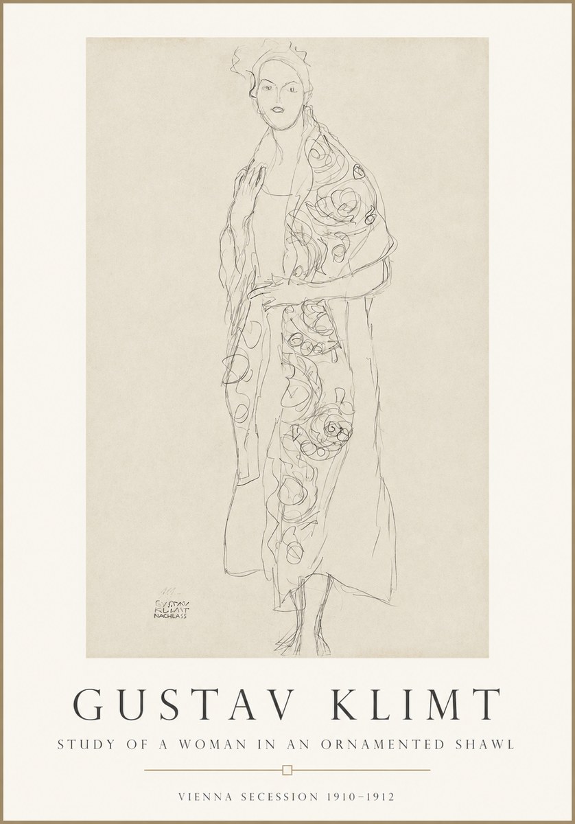Klimt Study of a Woman in an Ornamented Shawl No1 - Affiche
