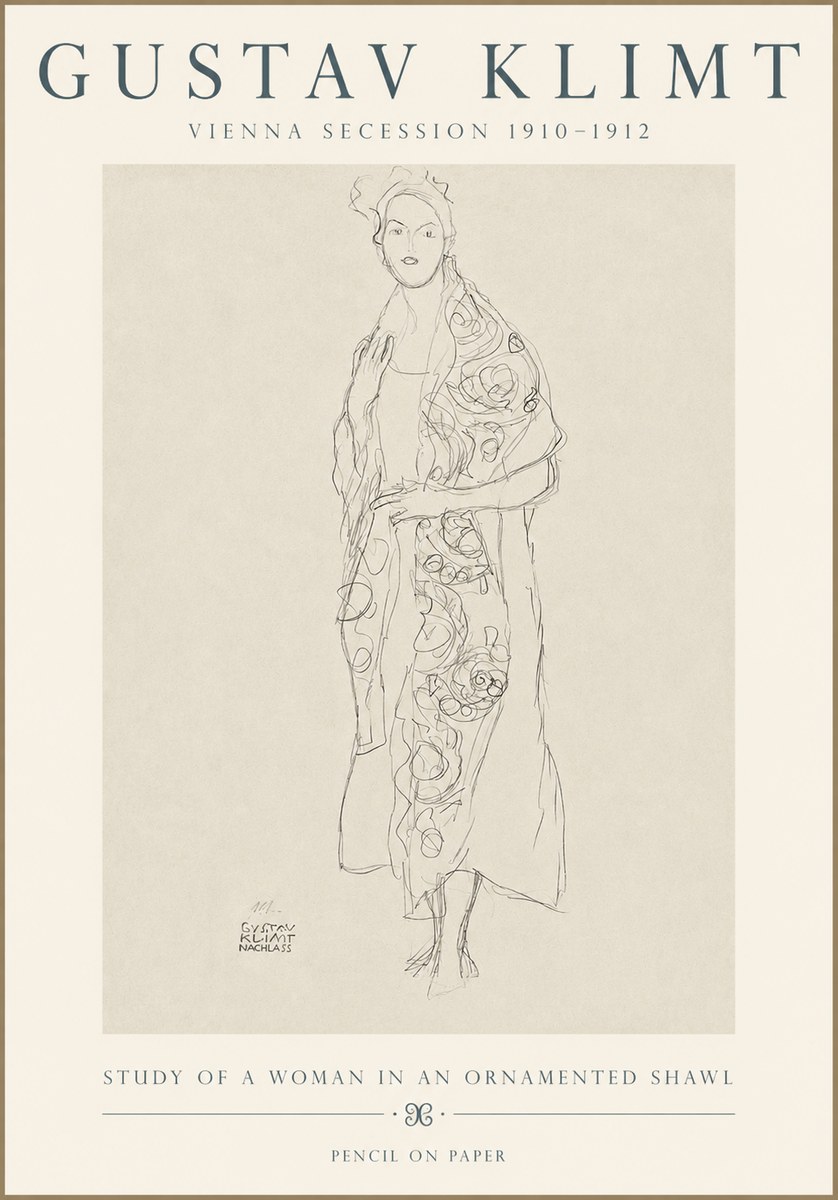 Klimt Study of a Woman in an Ornamented Shawl No3 - Affiche