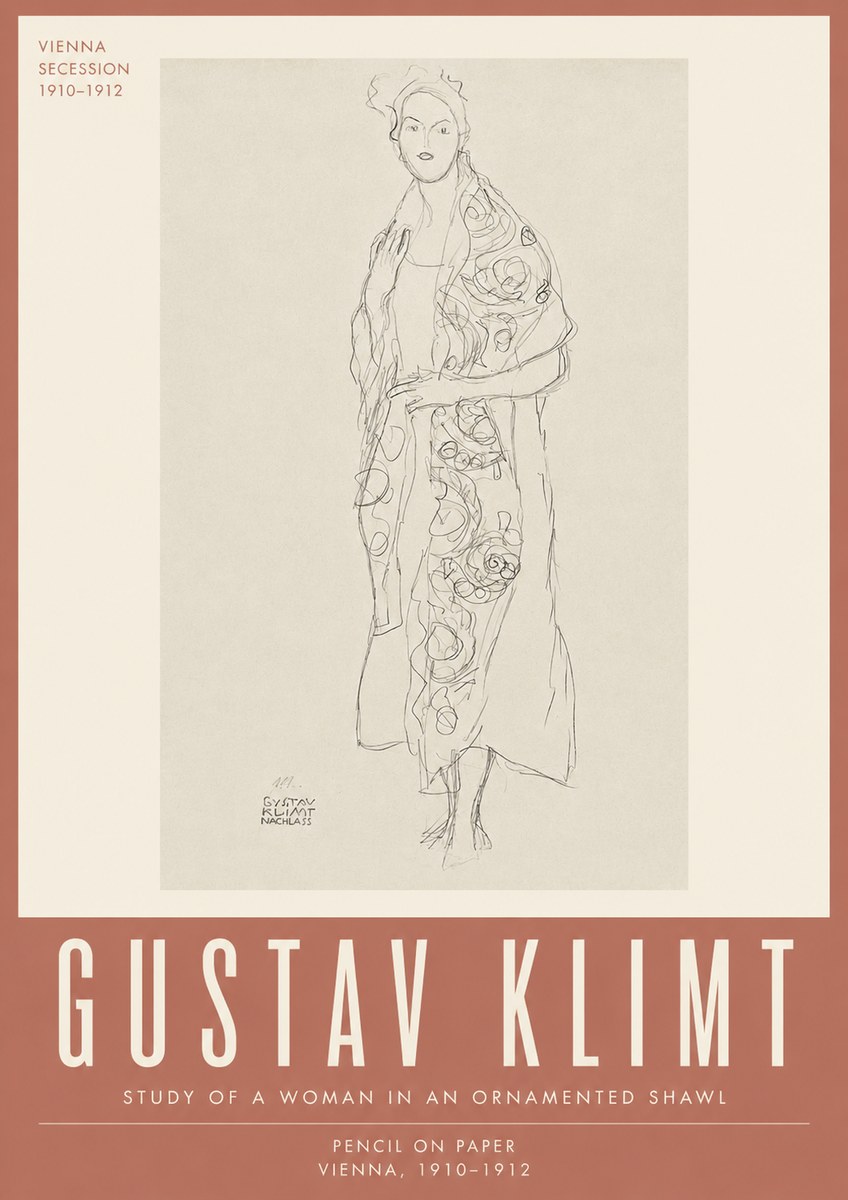 Klimt Study of a Woman in an Ornamented Shawl No4 - Affiche