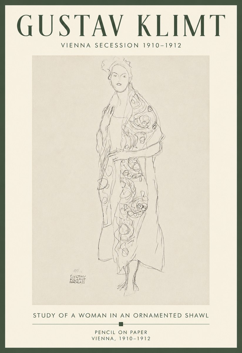 Klimt Study of a Woman in an Ornamented Shawl No5 - Affiche