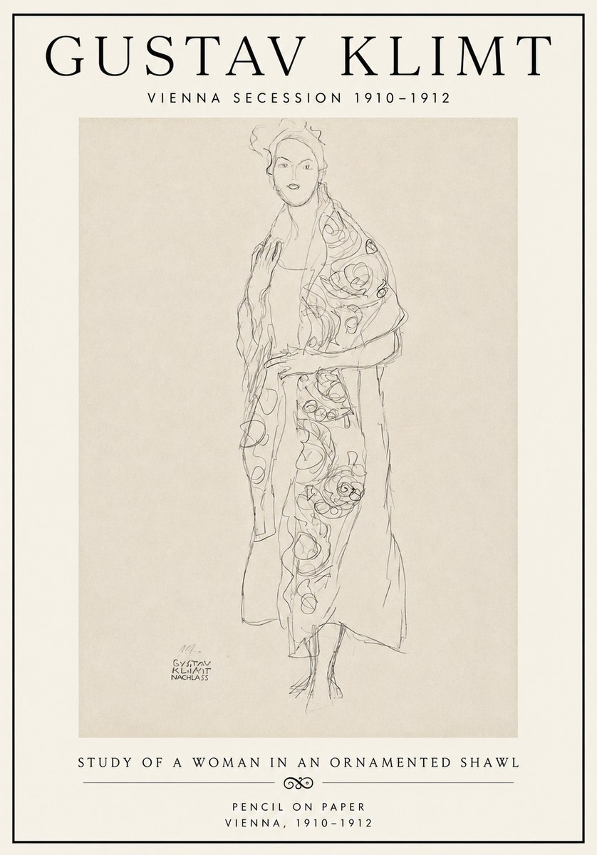 Klimt Study of a Woman in an Ornamented Shawl No6 - Affiche
