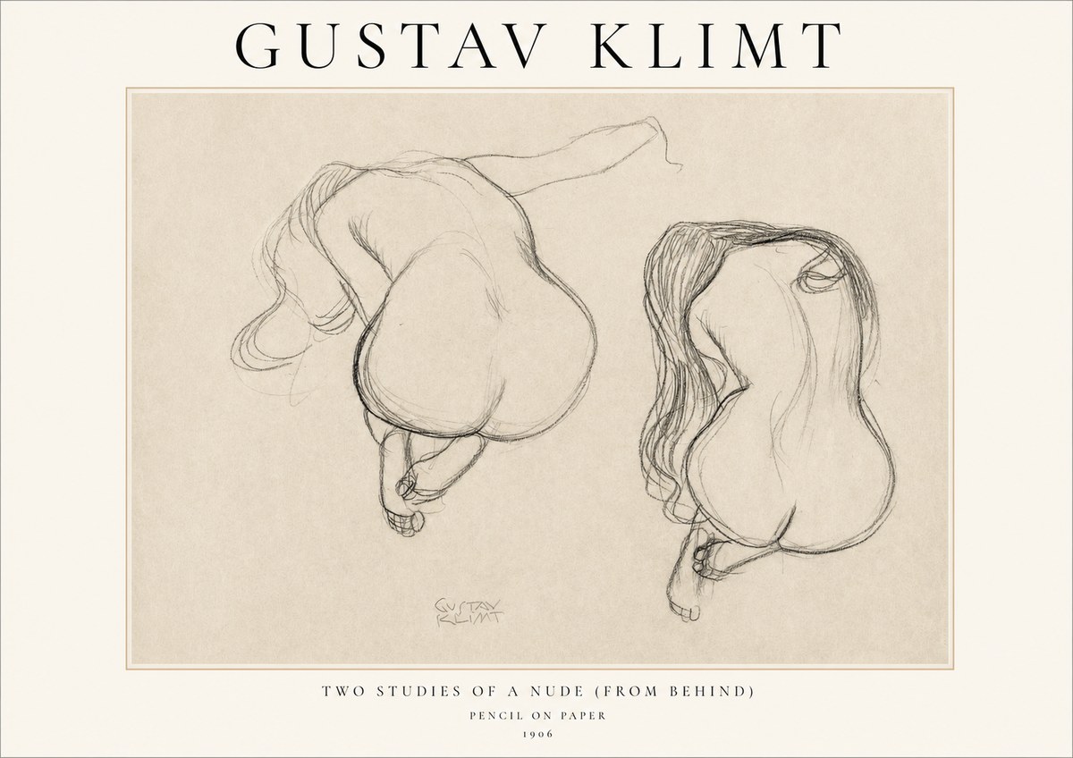 Klimt Two Studies of a Nude (from Behind) No1 - Affiche