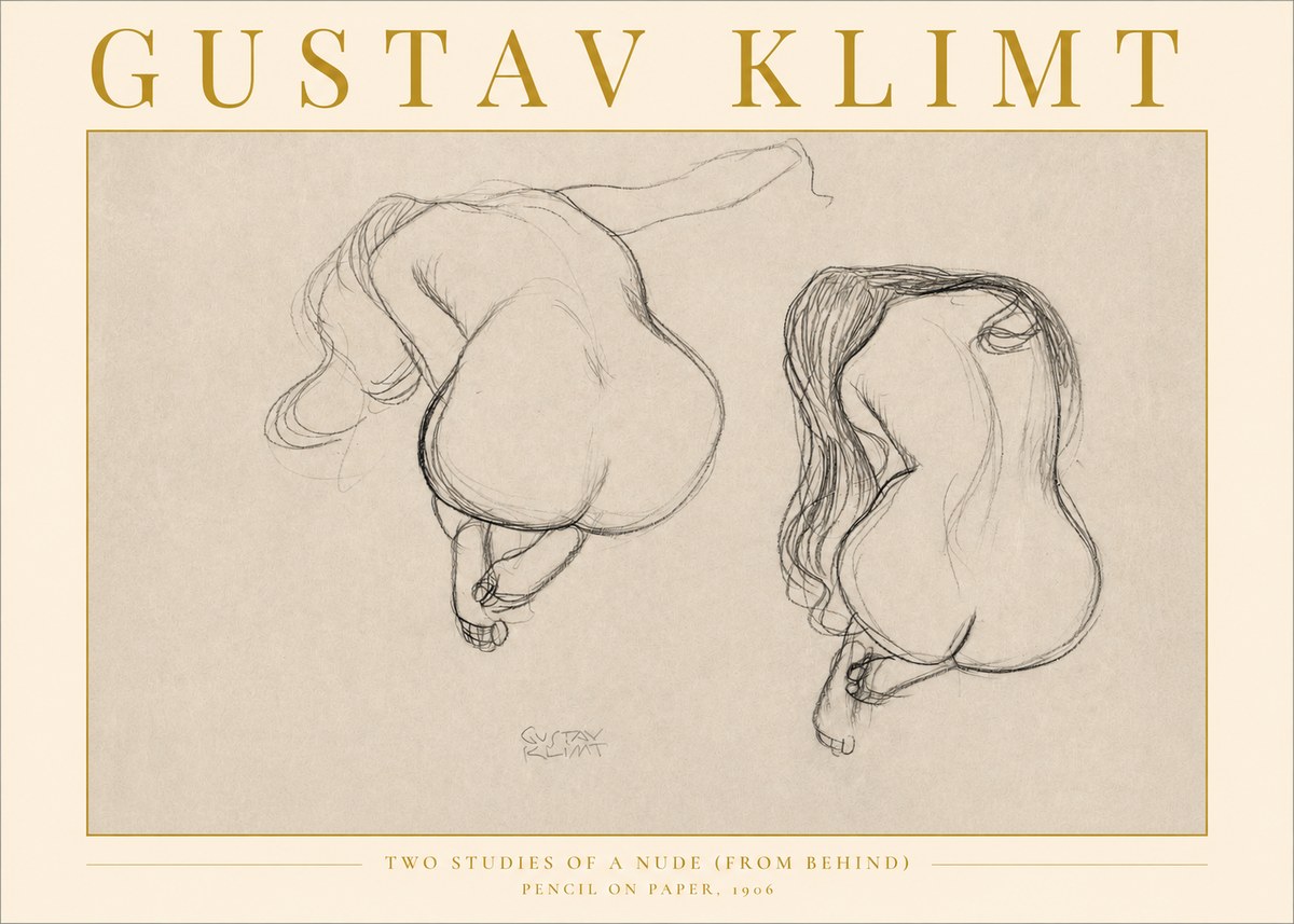 Klimt Two Studies of a Nude (from Behind) No2 - Affiche