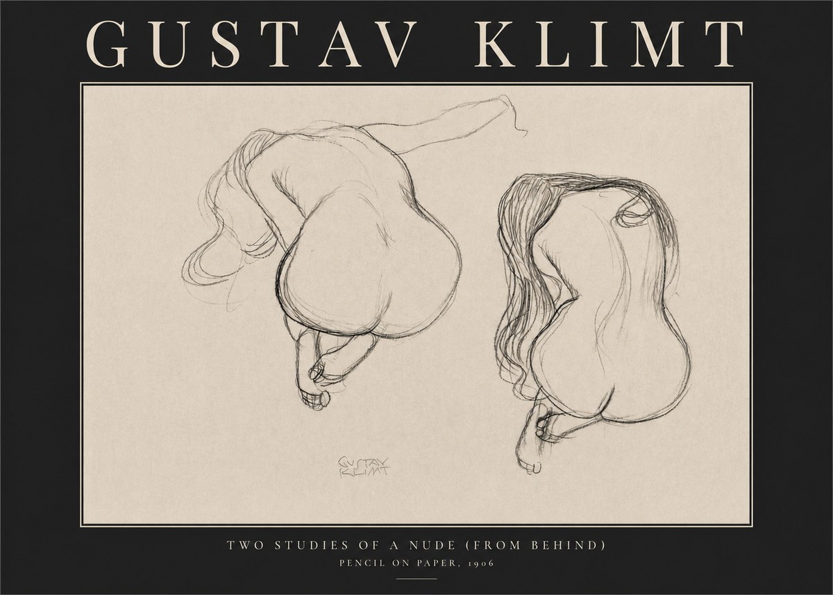 Klimt Two Studies of a Nude (from Behind) No3 - Affiche