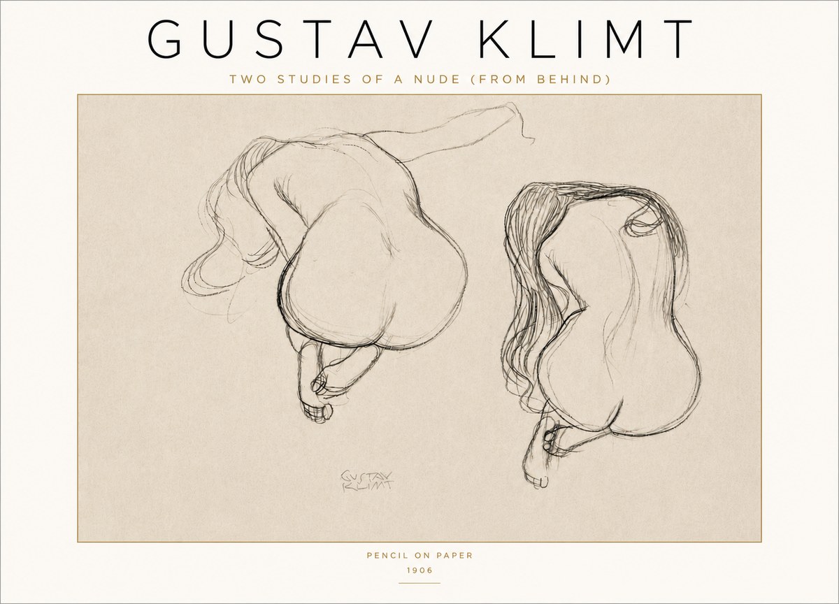 Klimt Two Studies of a Nude (from Behind) No4 - Affiche