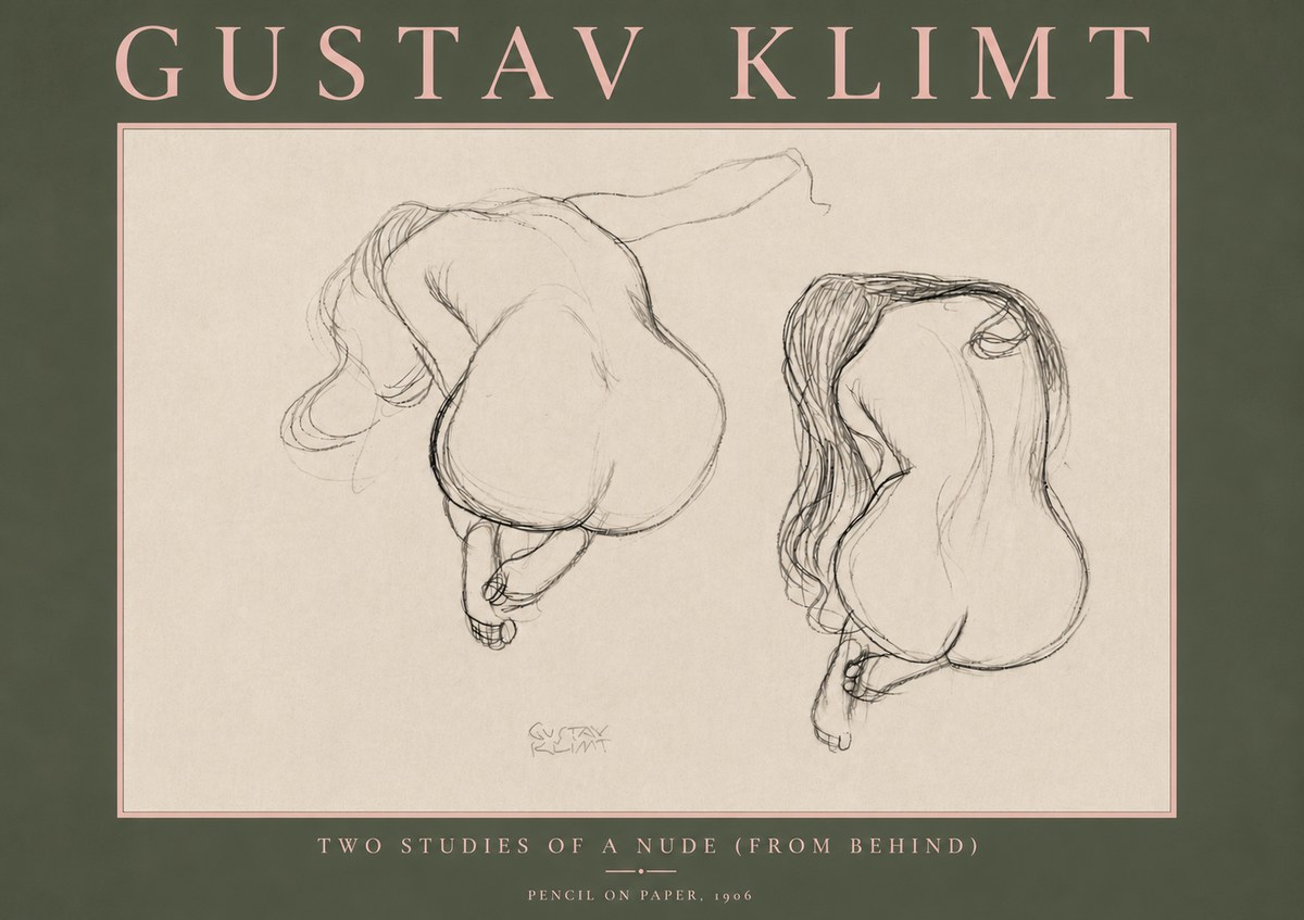 Klimt Two Studies of a Nude (from Behind) No5 - Affiche