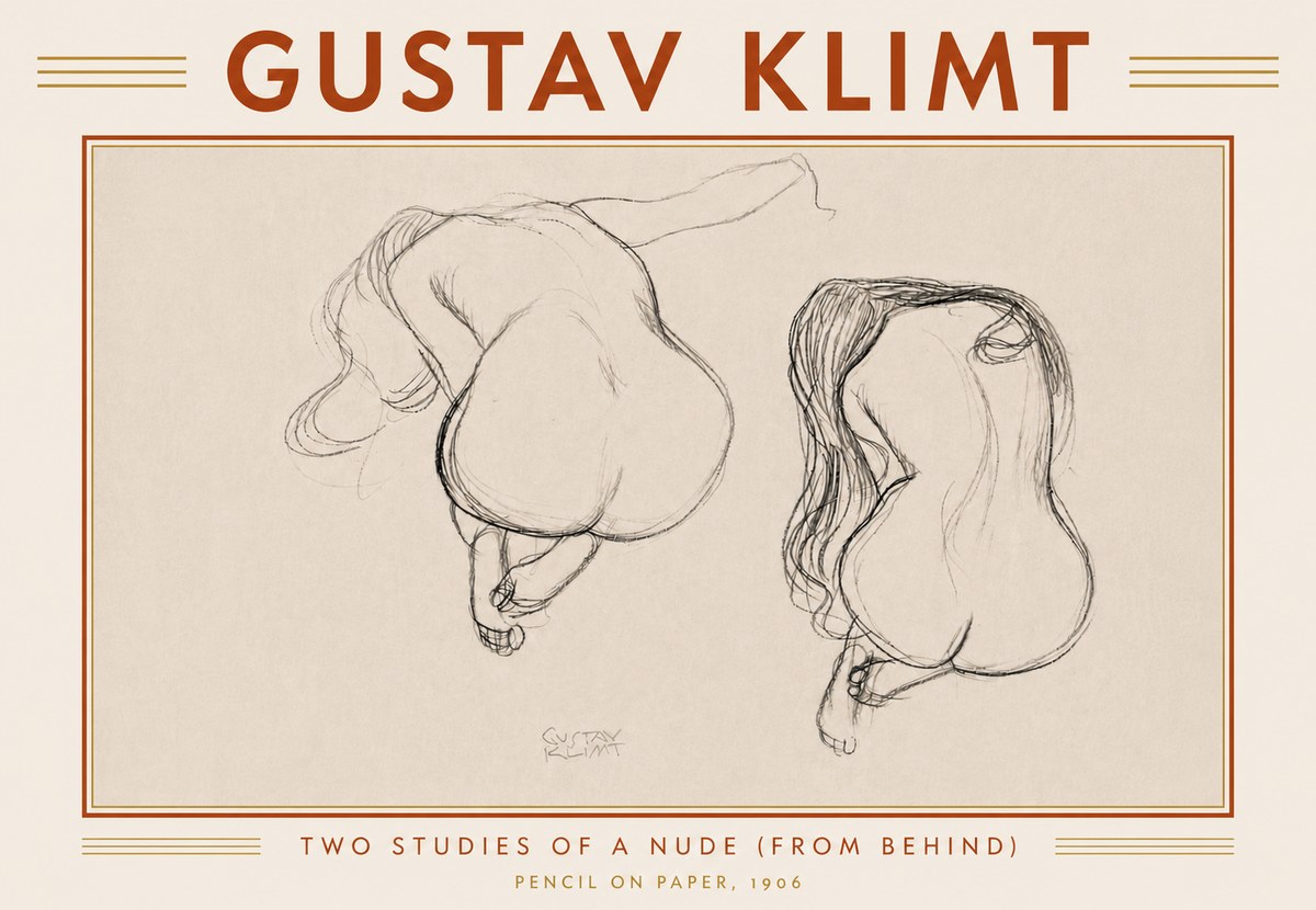 Klimt Two Studies of a Nude (from Behind) No6 - Affiche