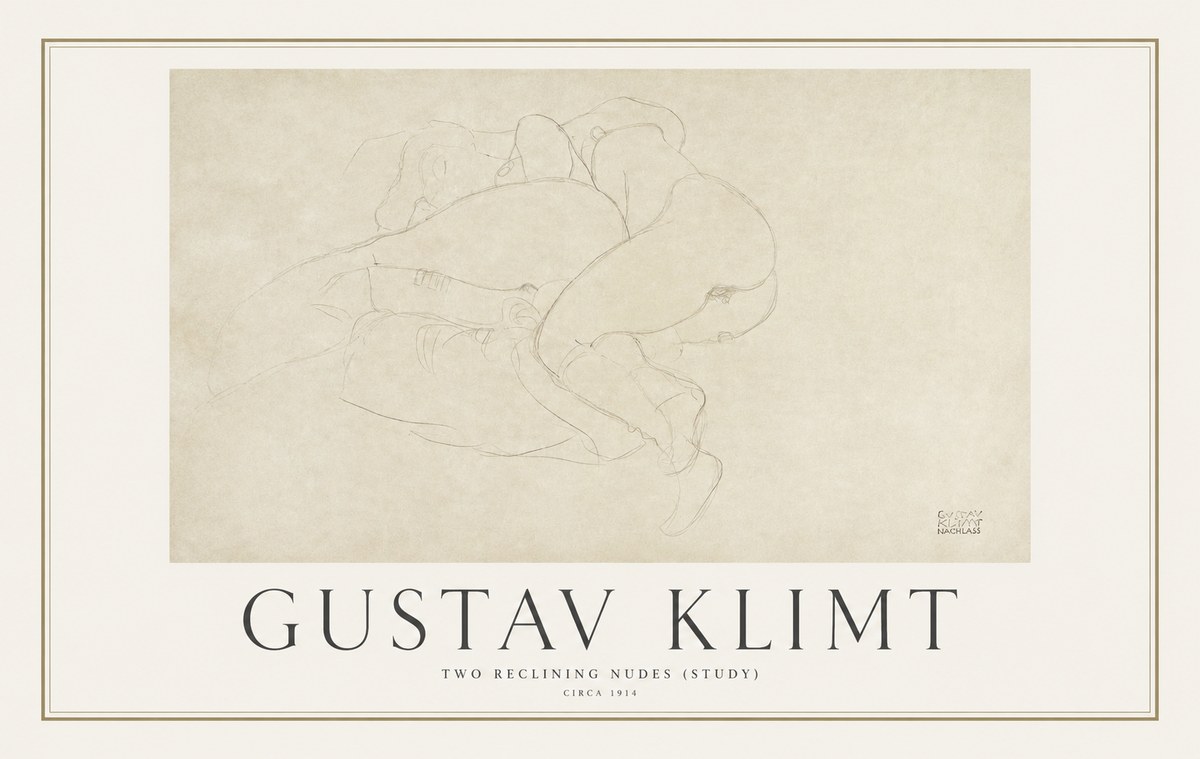 Klimt Two Reclining Nudes (Study) No1 - Affiche