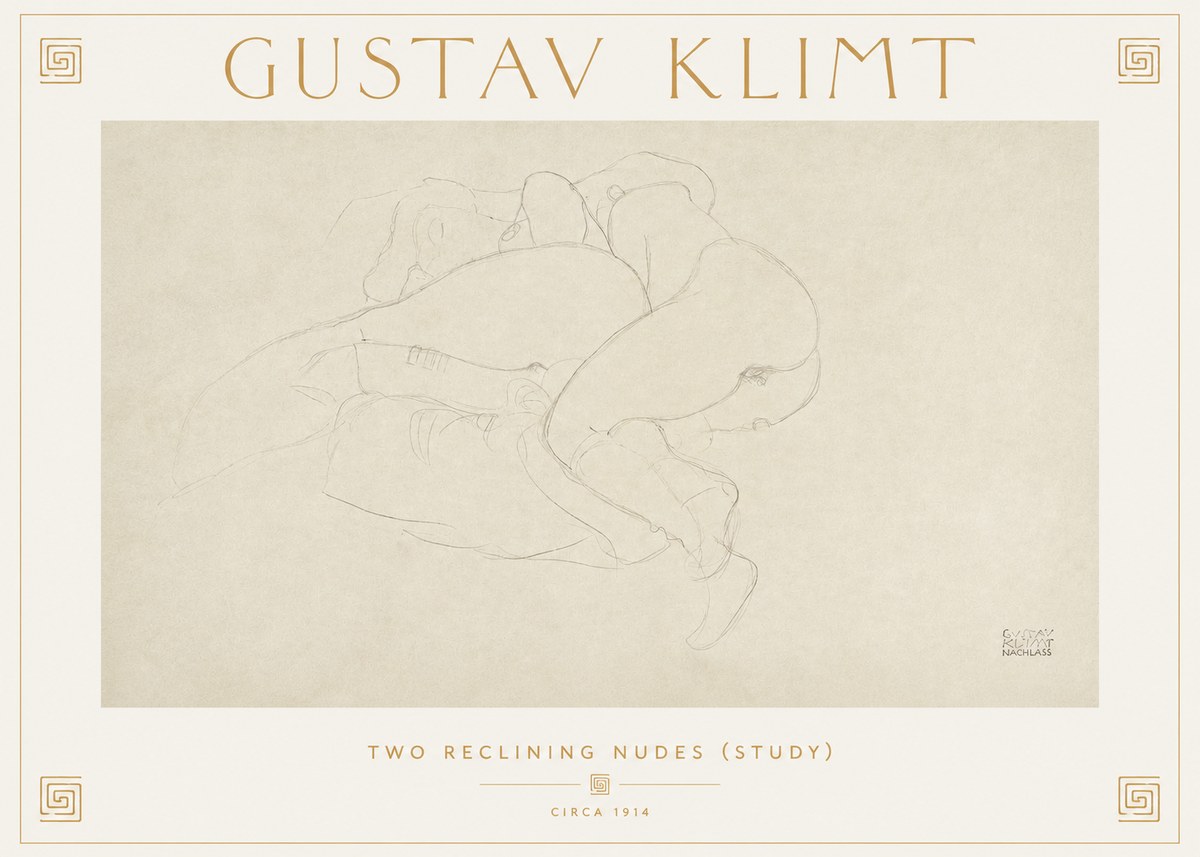 Klimt Two Reclining Nudes (Study) No2 - Affiche