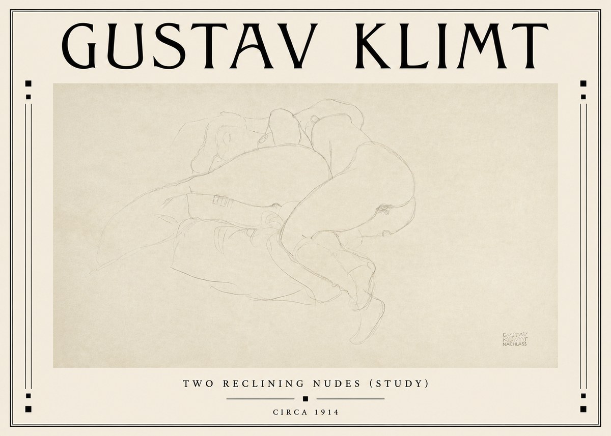 Klimt Two Reclining Nudes (Study) No3 - Affiche