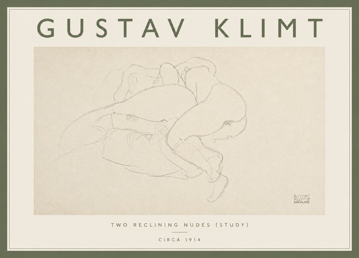 Klimt Two Reclining Nudes (Study) No4 - Affiche