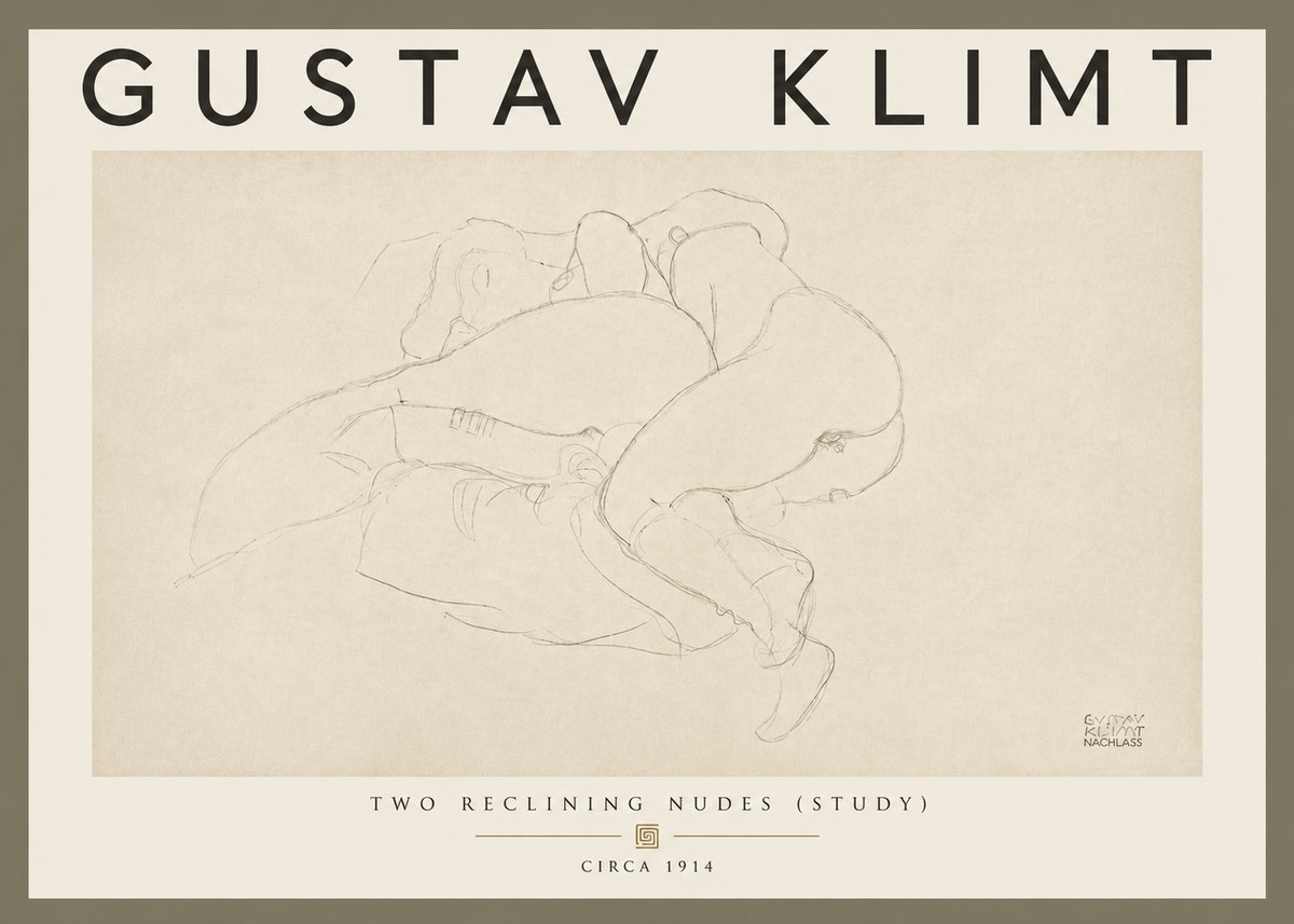 Klimt Two Reclining Nudes (Study) No5 - Affiche