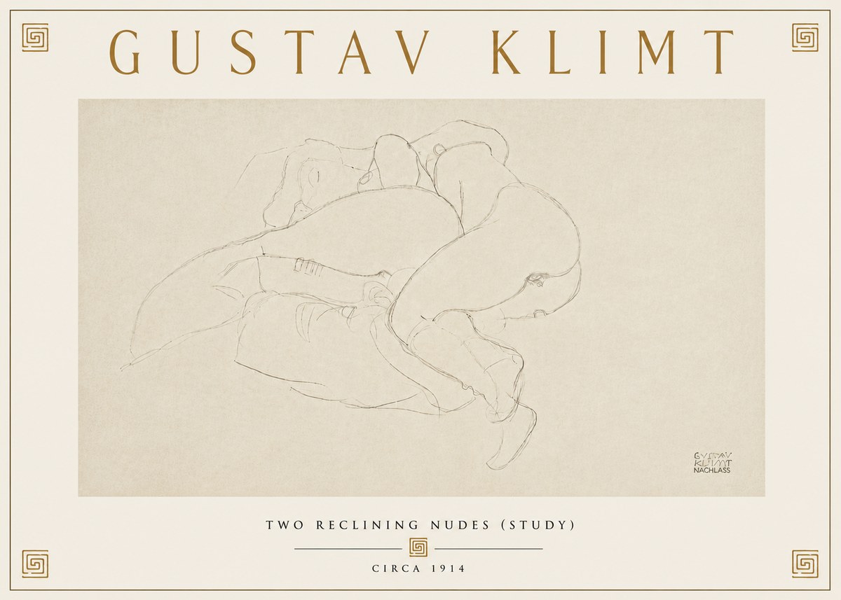 Klimt Two Reclining Nudes (Study) No6 - Affiche