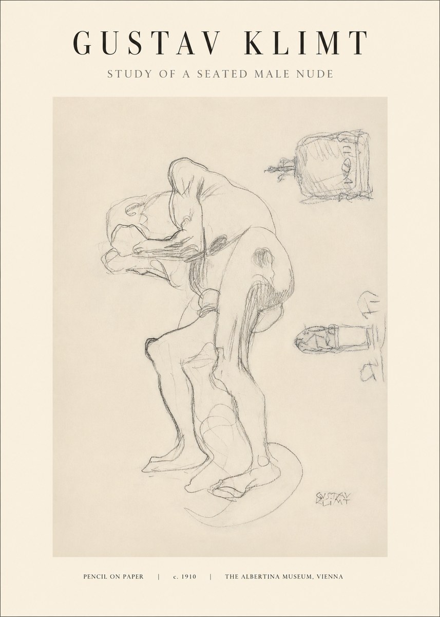 Klimt Study of a Seated Male Nude No1 - Affiche