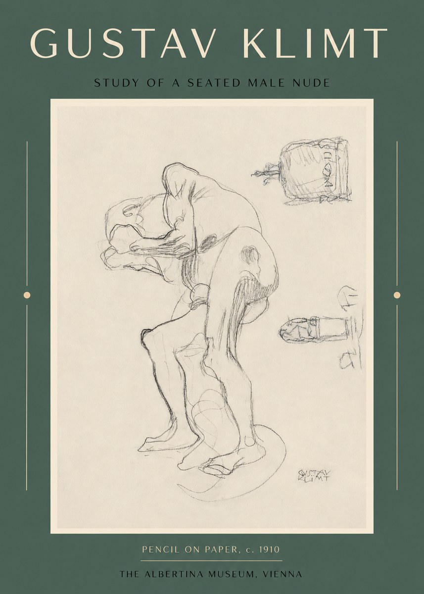 Klimt Study of a Seated Male Nude No2 - Affiche