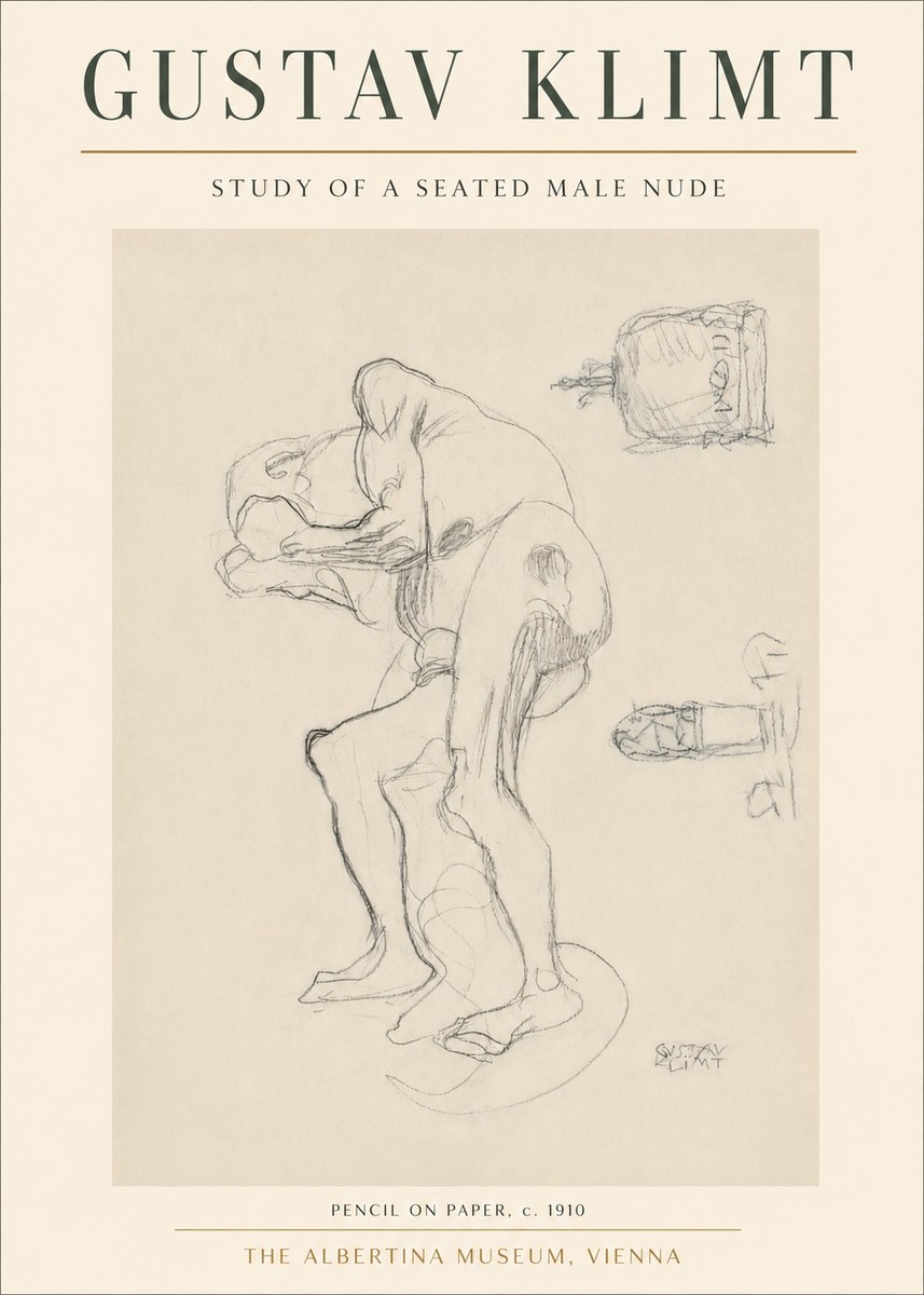 Klimt Study of a Seated Male Nude No3 - Affiche