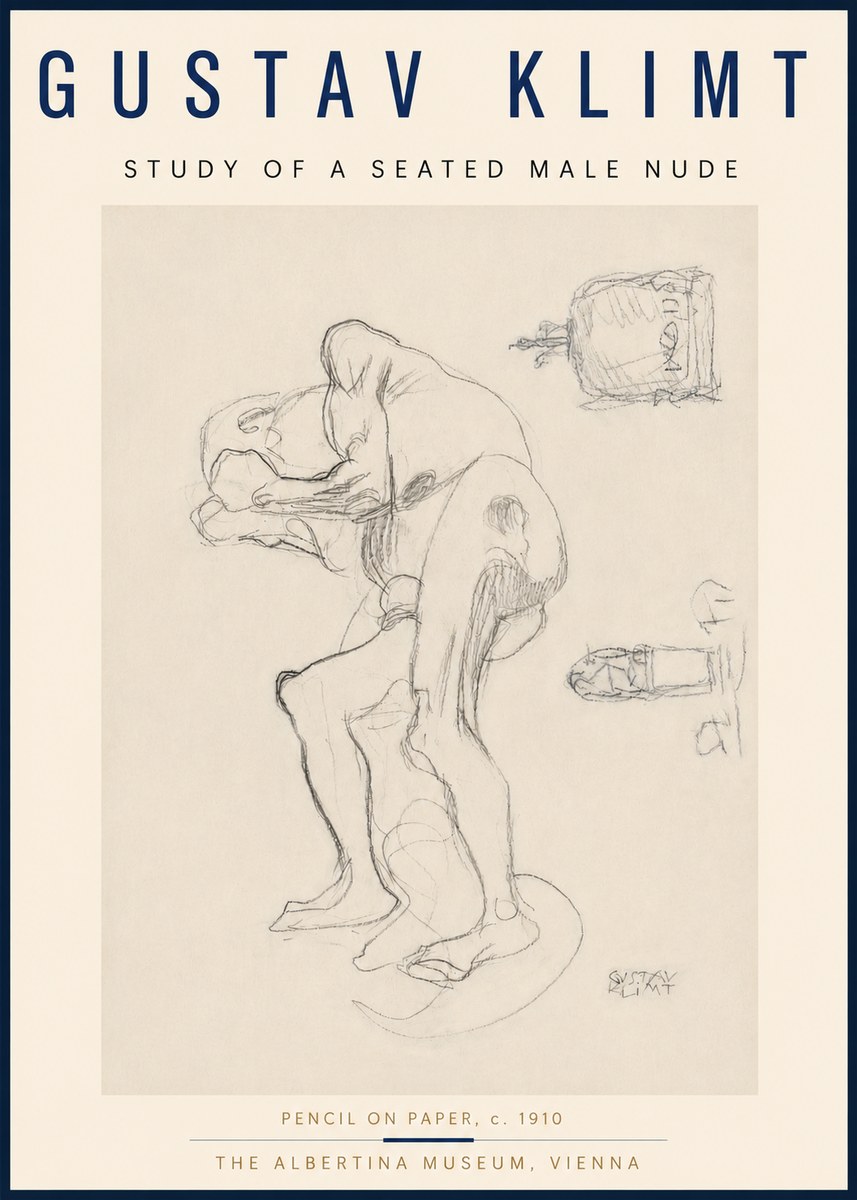 Klimt Study of a Seated Male Nude No4 - Affiche