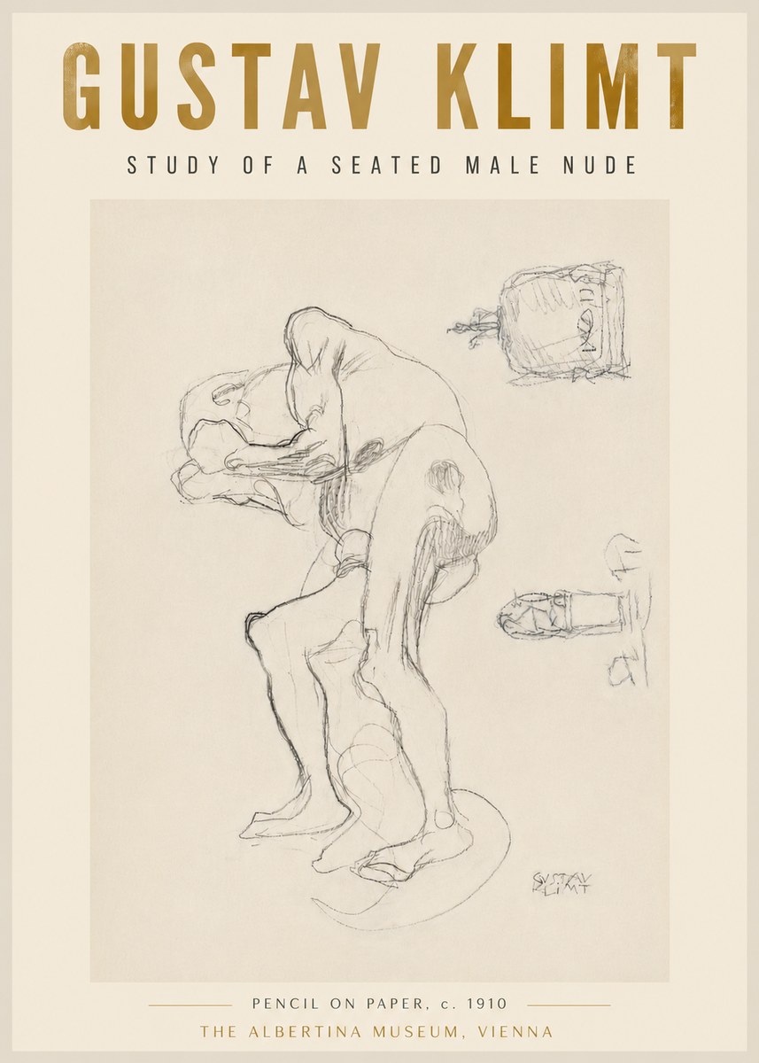 Klimt Study of a Seated Male Nude No5 - Affiche