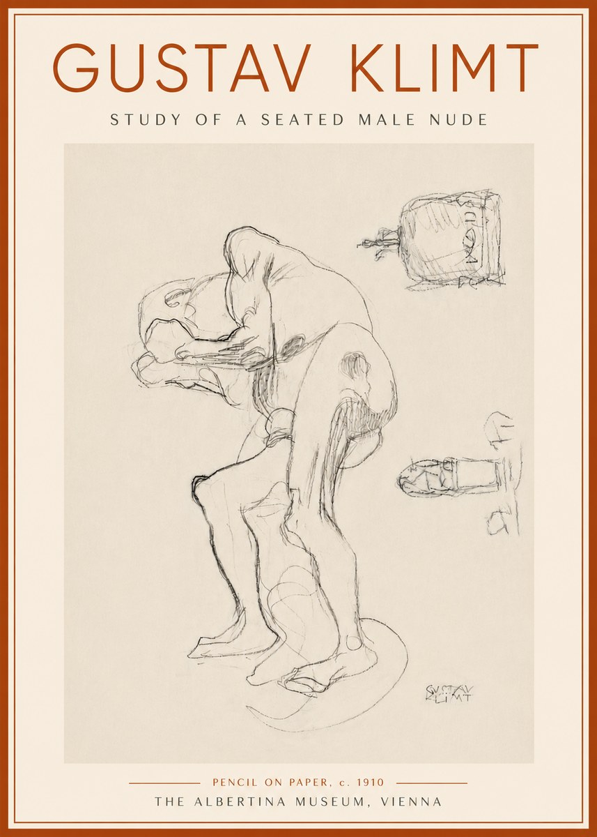 Klimt Study of a Seated Male Nude No6 - Affiche