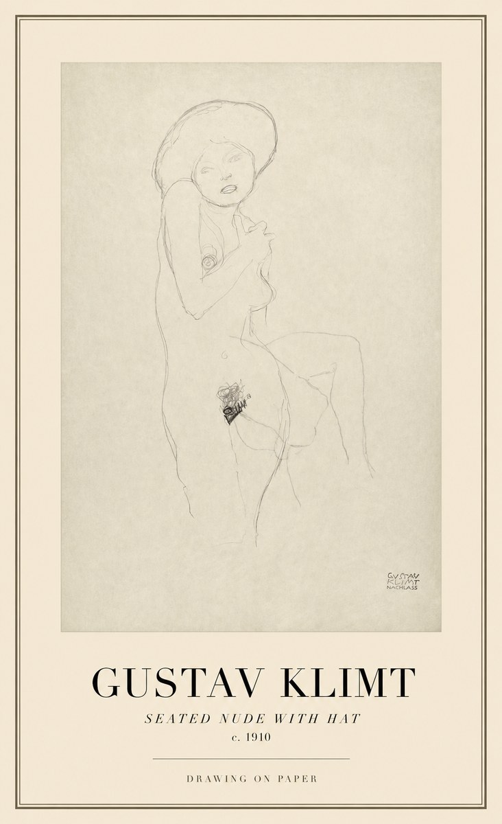 Klimt Seated Nude with Hat No1 - Affiche
