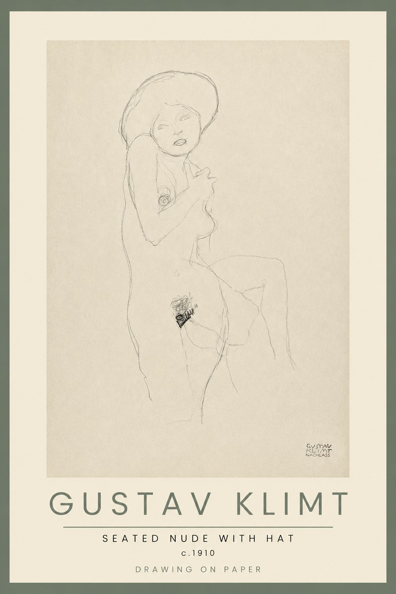 Klimt Seated Nude with Hat No2 - Affiche