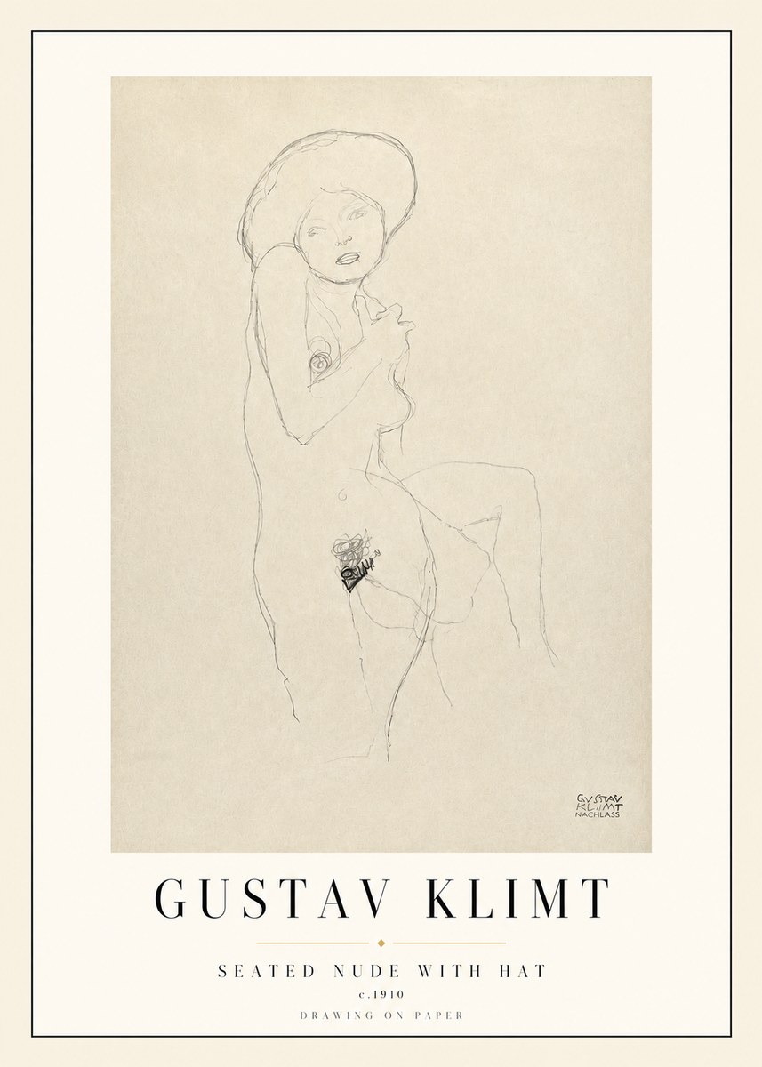 Klimt Seated Nude with Hat No3 - Affiche
