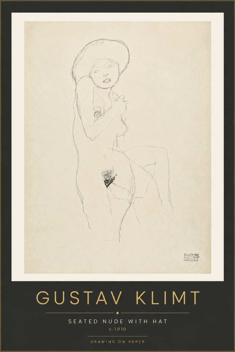 Klimt Seated Nude with Hat No4 - Affiche
