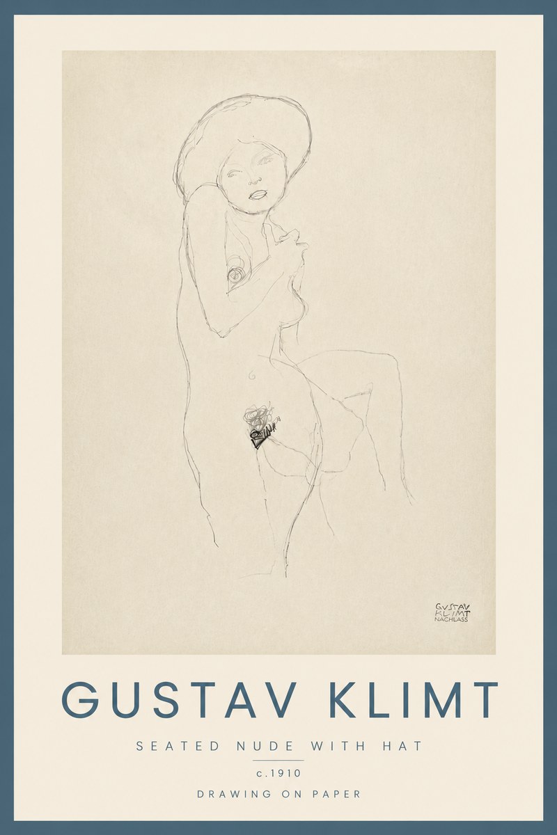 Klimt Seated Nude with Hat No5 - Affiche