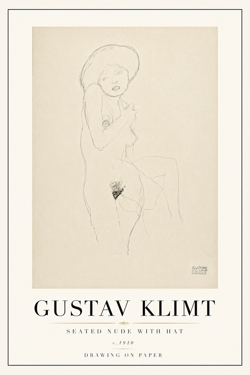 Klimt Seated Nude with Hat No6 - Affiche