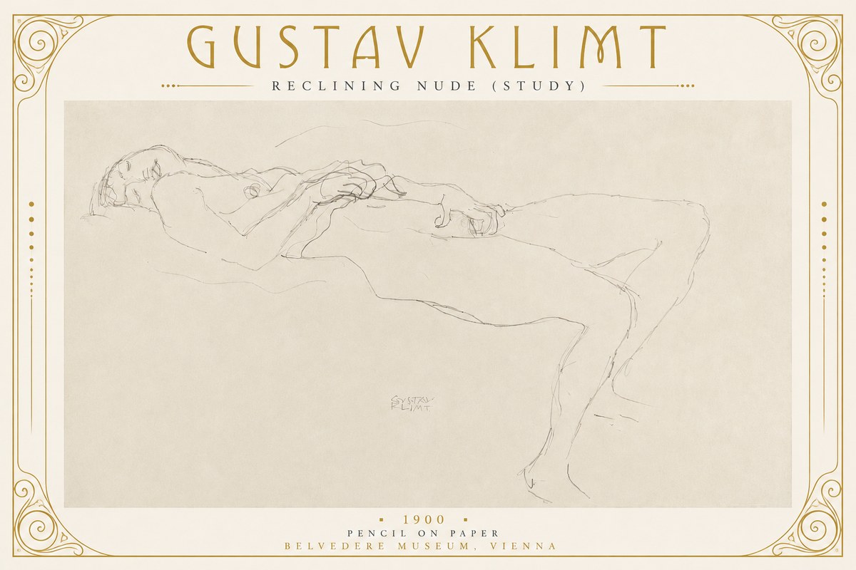 Klimt Reclining Nude (Study) No2 - Affiche