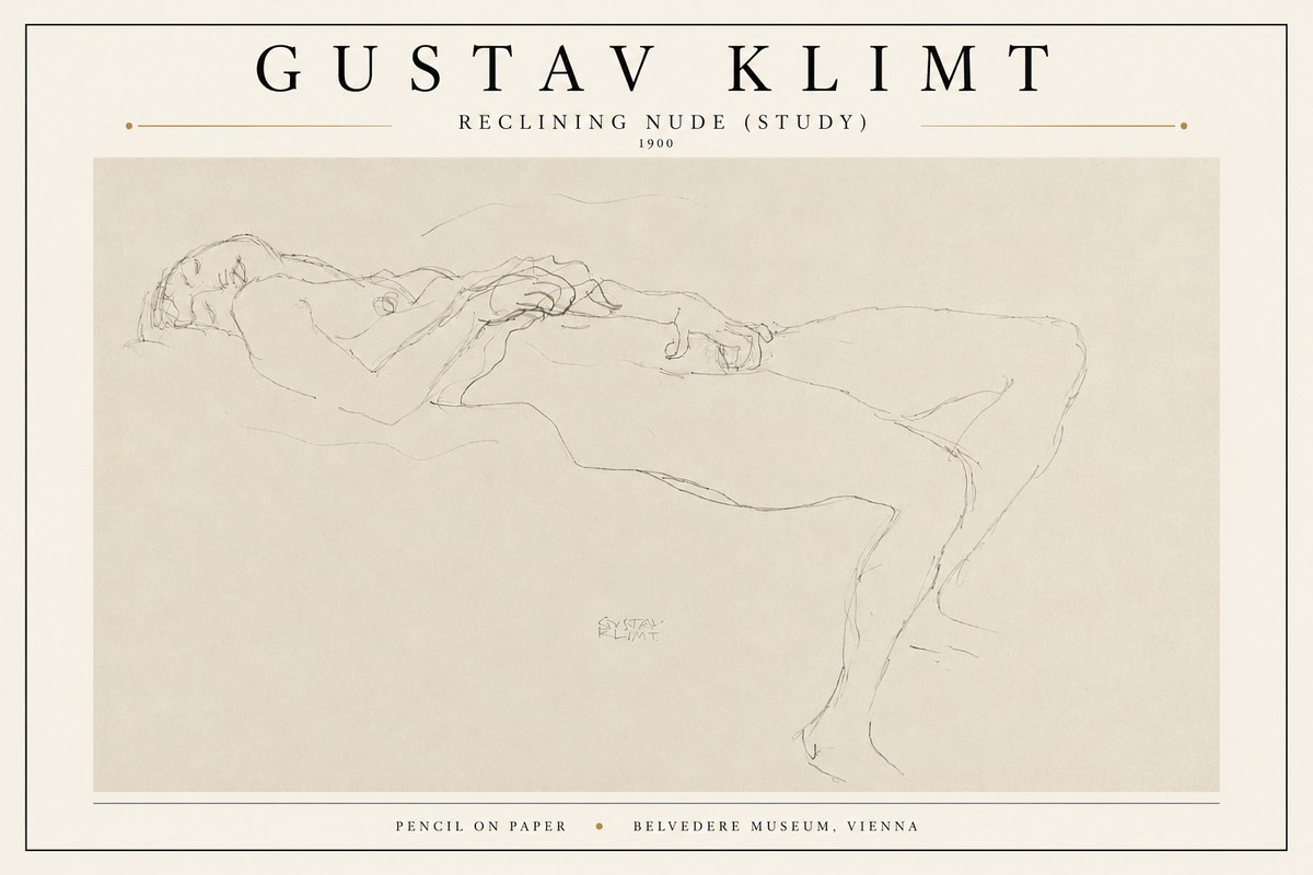 Klimt Reclining Nude (Study) No3 - Affiche