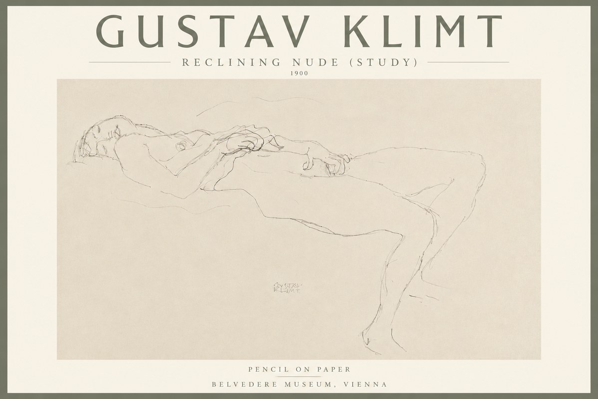 Klimt Reclining Nude (Study) No4 - Affiche