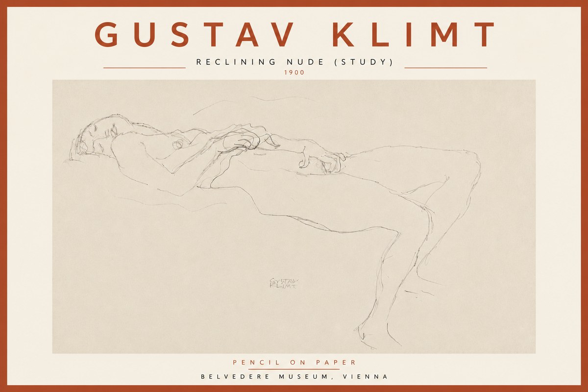 Klimt Reclining Nude (Study) No5 - Affiche