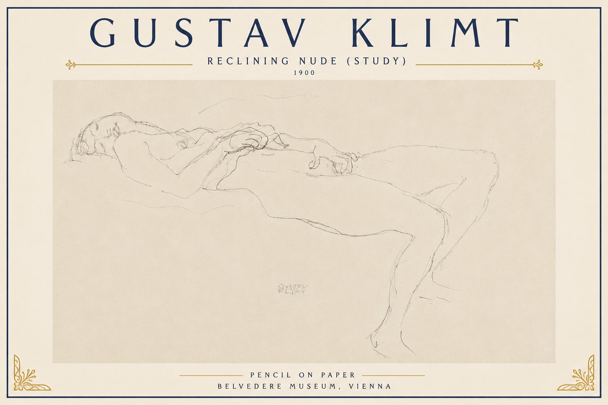 Klimt Reclining Nude (Study) No6 - Affiche