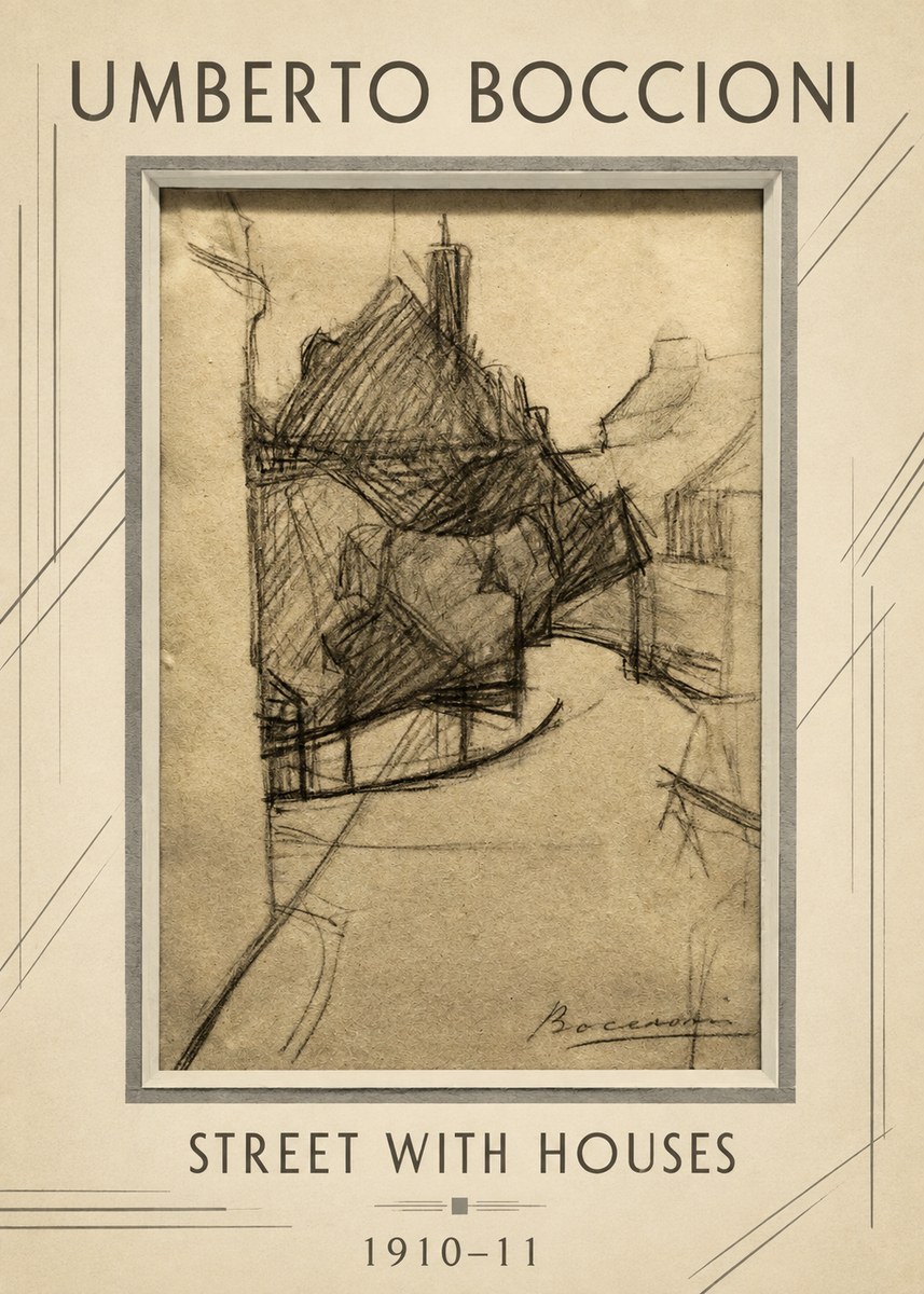 Umberto Boccioni Street with Houses No1 - Affiche