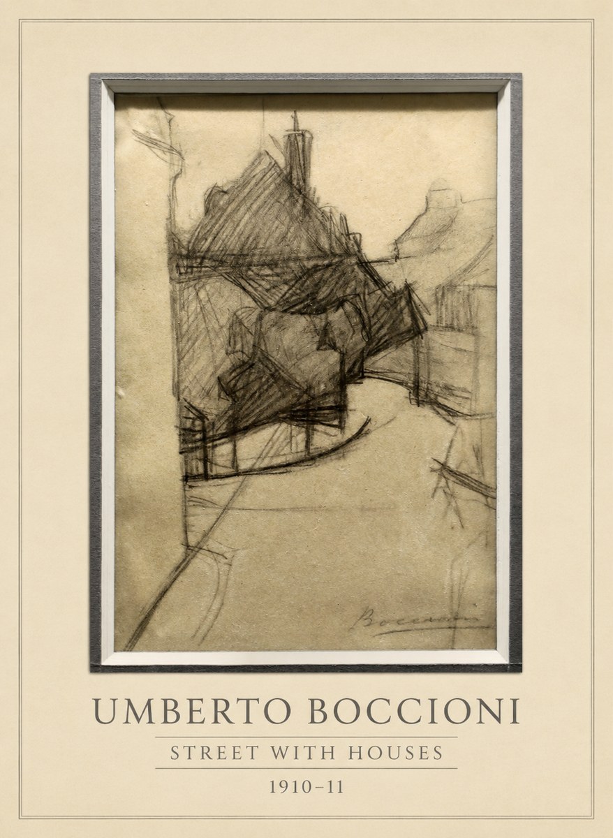 Umberto Boccioni Street with Houses No3 - Affiche