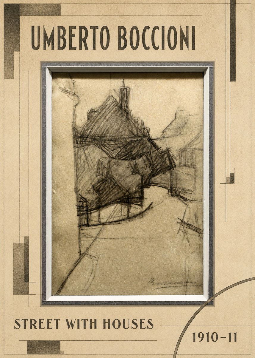 Umberto Boccioni Street with Houses No5 - Affiche