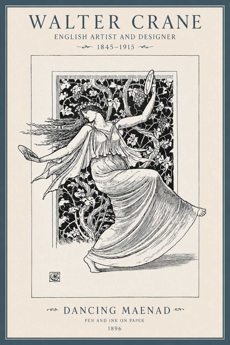 Walter Crane Dancing Maenad No3 - Affiche