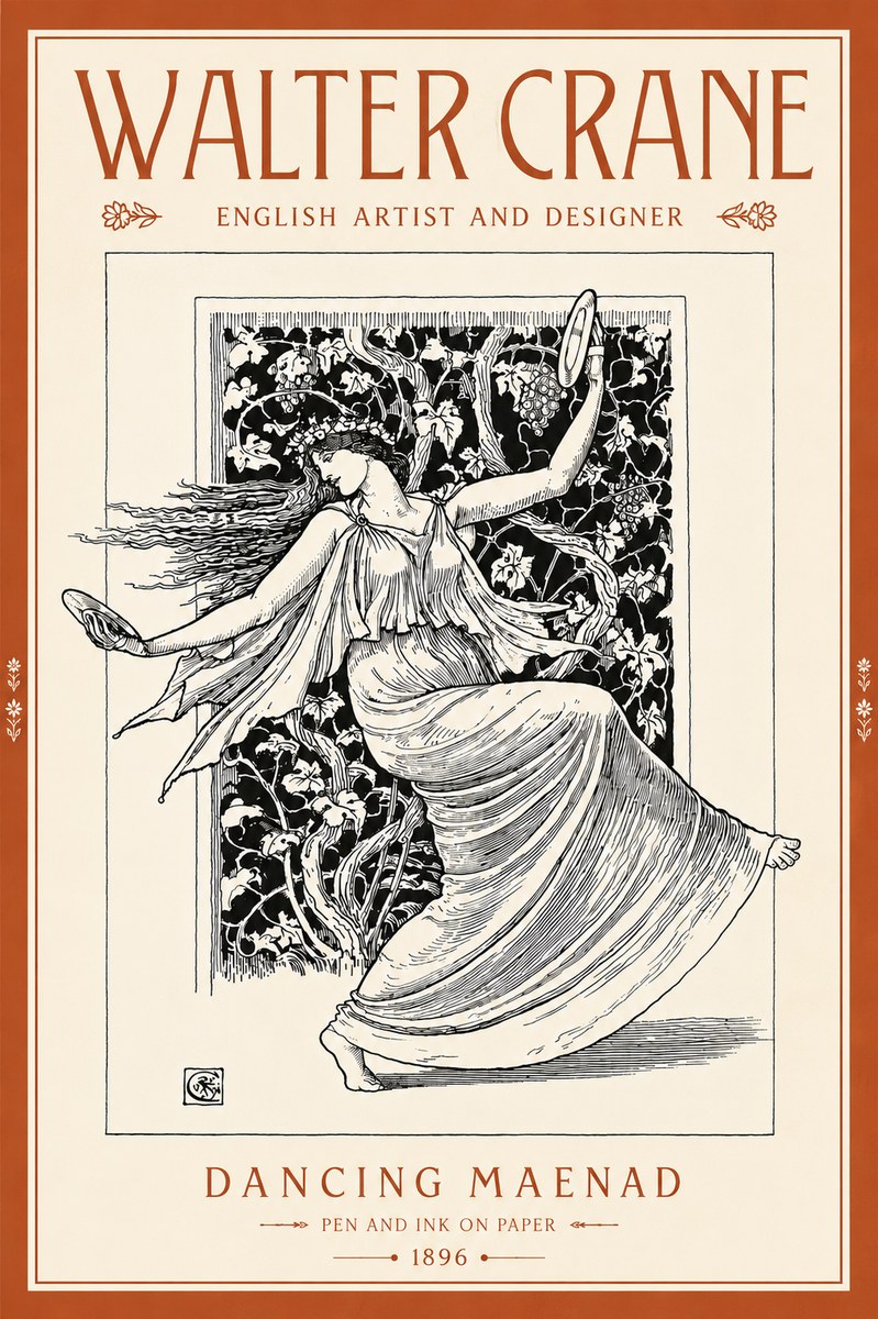 Walter Crane Dancing Maenad No5 - Affiche