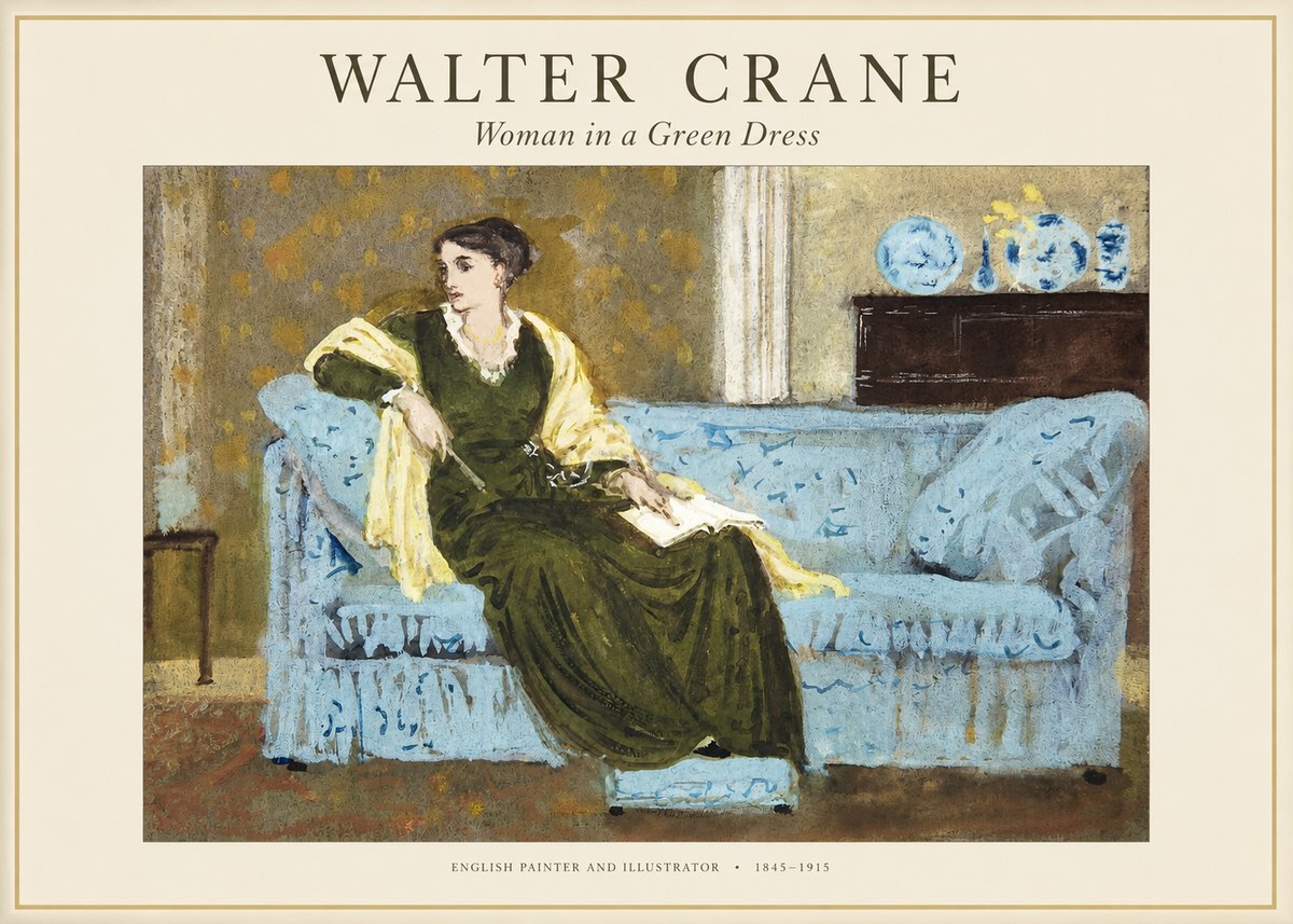 Walter Crane Woman in a Green Dress No1 - Affiche