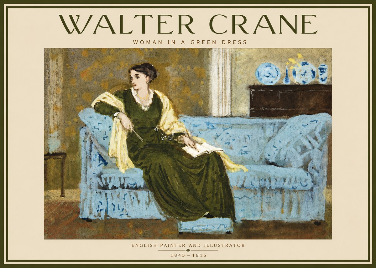 Walter Crane Woman in a Green Dress No4 - Affiche