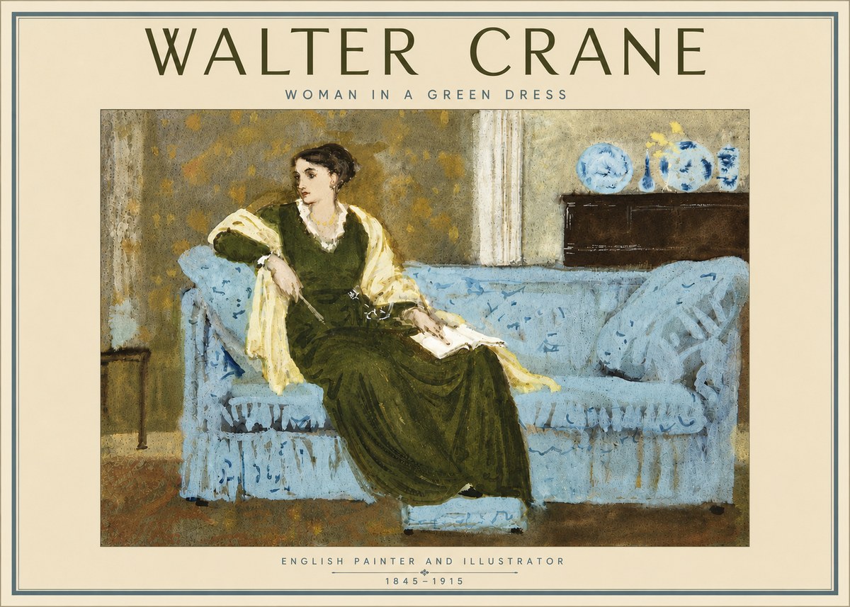 Walter Crane Woman in a Green Dress No5 - Affiche