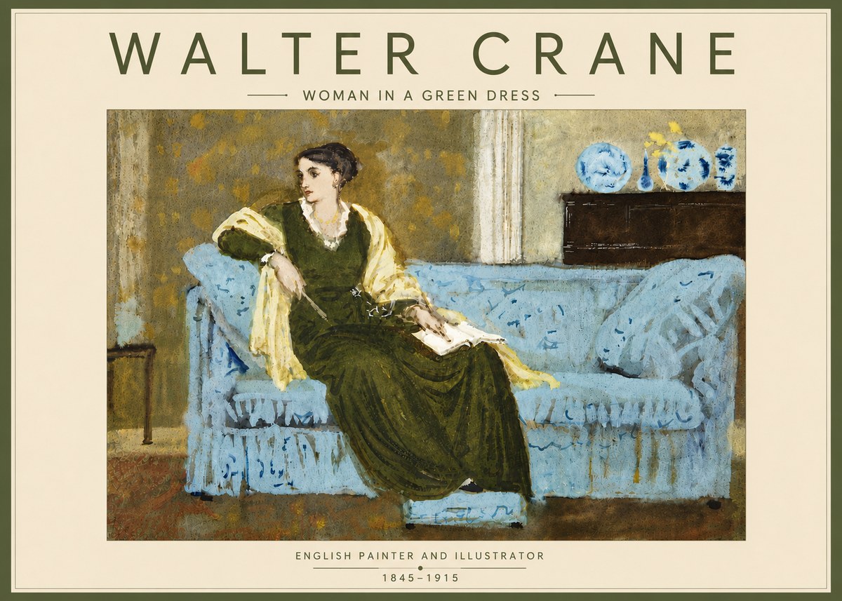 Walter Crane Woman in a Green Dress No6 - Affiche