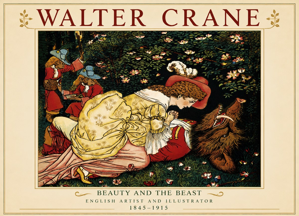 Walter Crane Beauty and the Beast No4 - Affiche