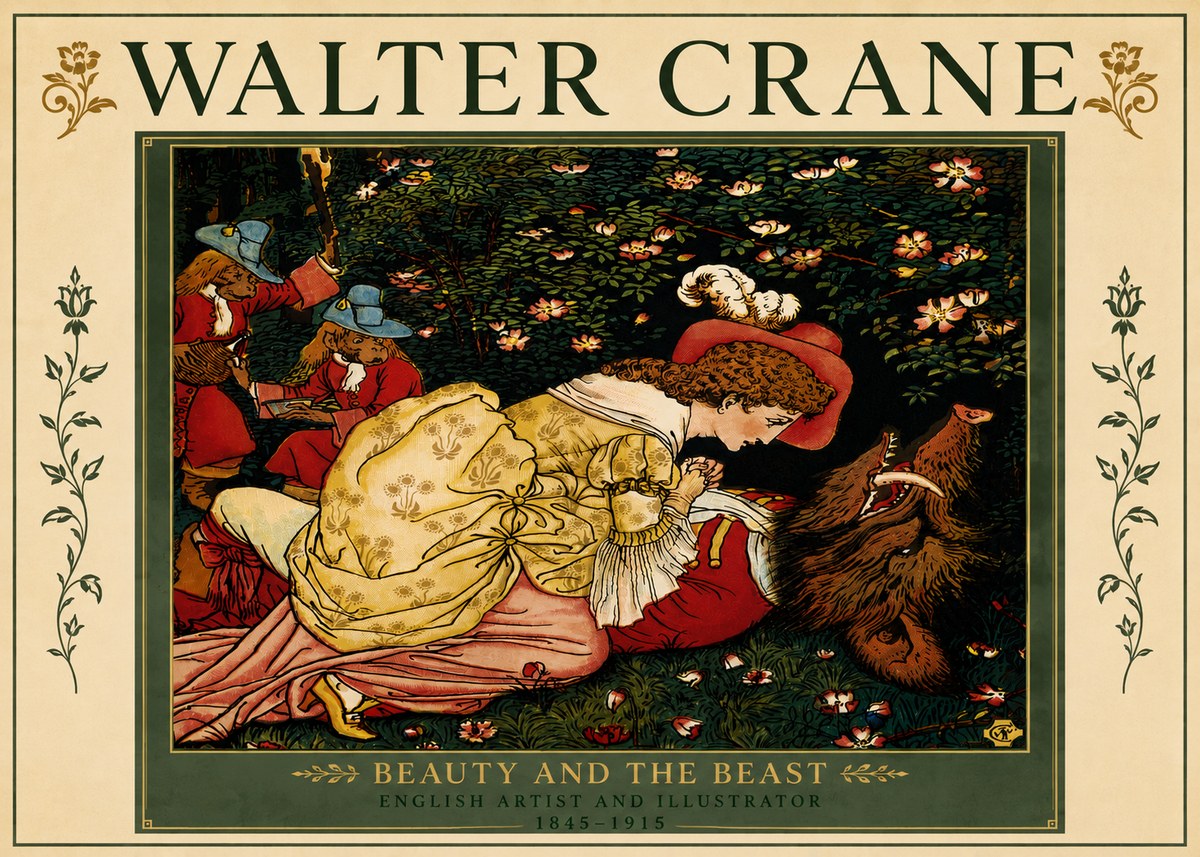 Walter Crane Beauty and the Beast No6 - Affiche