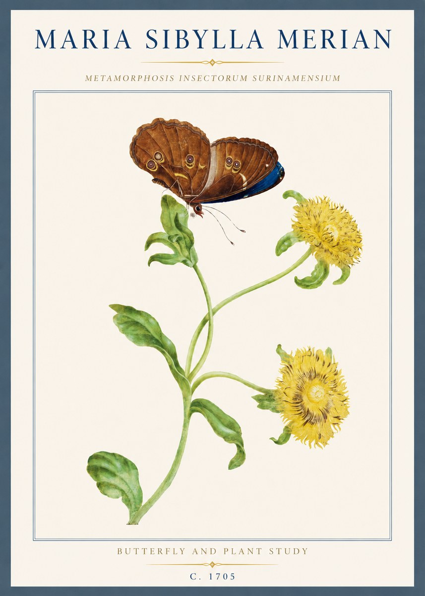 Maria Sibylla Merian Butterfly and Plant Study No3 - Affiche