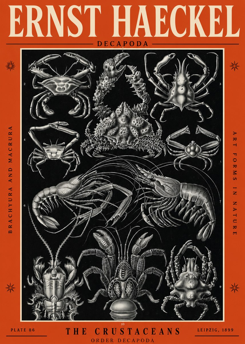 Ernst Haeckel Decapoda Brachyura and Macrura Plate 86 No2 - Affiche