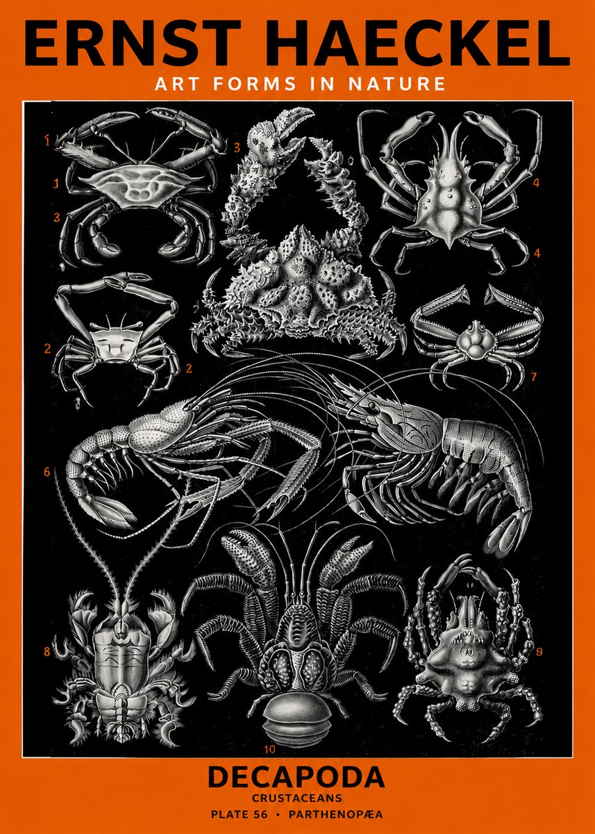 Ernst Haeckel Decapoda Brachyura and Macrura Plate 86 No6 - Affiche