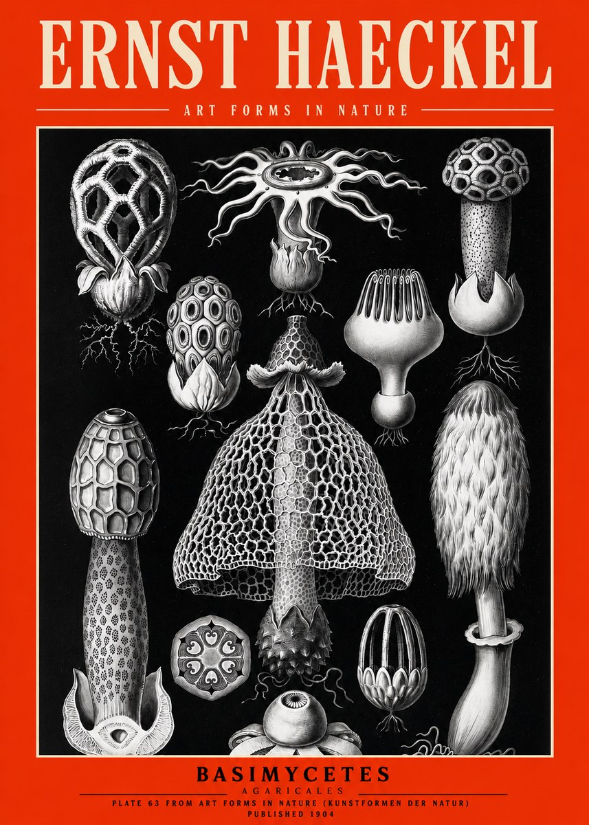 Ernst Haeckel Basimycetes Agaricales No2 - Affiche