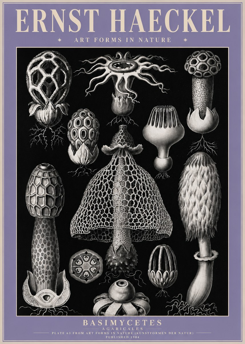 Ernst Haeckel Basimycetes Agaricales No4 - Affiche